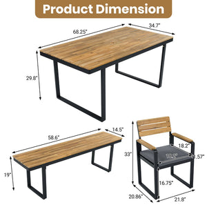 English Elm 6-piece Outdoor Acacia Wood Patio Dining Set with Cushioned Chairs Bench Steel Frame Gray N704G201255E