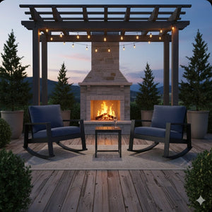 English Elm Aluminum Powder Coated Outdoor Rocking Set with Side Table for Porch or Deck B082P455104