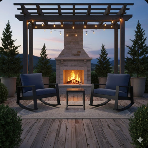 English Elm Aluminum Powder Coated Outdoor Rocking Set with Side Table for Porch or Deck B082P455104