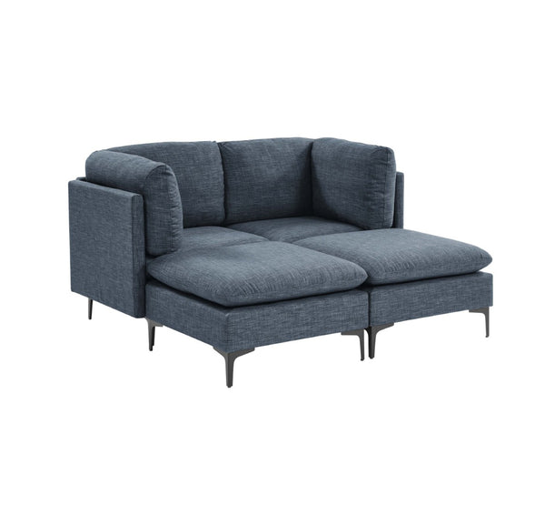 English Elm Linen Modular Sectional Sofa with Black Metal Legs Mid-century Living Room Seating B2748S00116