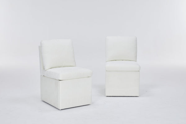 English Elm Linen Armless Dining Chair with Casters and Hidden Seat Storage, Smooth Mobility & Versatile Use Ivory W2069P288875