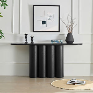 English Elm 66.93'' Slim Matte Console Table with Sculptural Cylinder Legs for Entryway or Foyer Black W876S00339