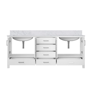 English Elm White Double Bath Vanity 80" W With Carrara Marble Top - Elegant Design, Ample Storage & Durability B2731P258933-GIGA