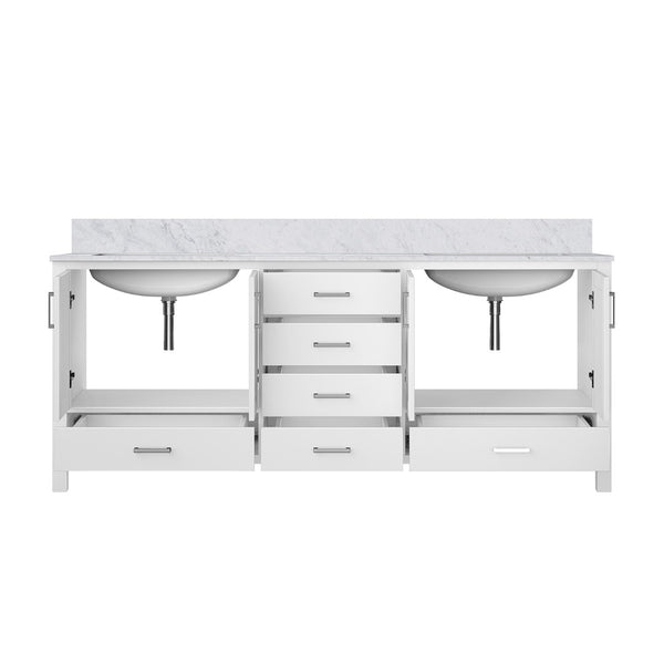 English Elm White Double Bath Vanity 80" W With Carrara Marble Top - Elegant Design, Ample Storage & Durability B2731P258933-GIGA
