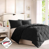 Madison Park Essentials Larkspur Casual 3M Scotchgard Diamond Quilting Reversible Down Alternative Comforter Set BASI10-0281 Black/Black