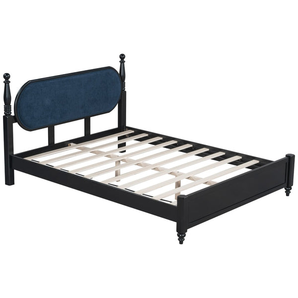 English Elm Queen Platform Bed Solid Wood Frame Velvet Upholstered Headboard Modern Bedroom N770PQ379968C