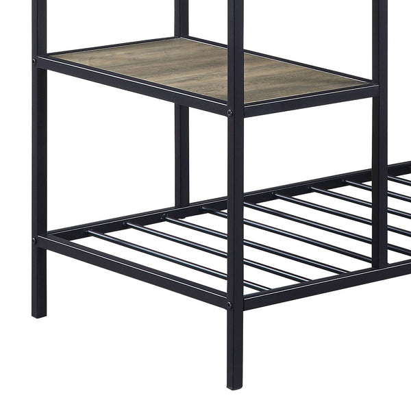 English Elm Lona Rustic Oak Kitchen Island with Black Metal Frame, 6 Open Shelves, 100lb Top Capacity B2726P272332