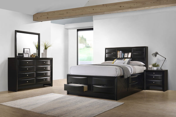English Elm Isabel California King Storage Bed Set with Paneled Headboard in Matte Black Wood B062S00782