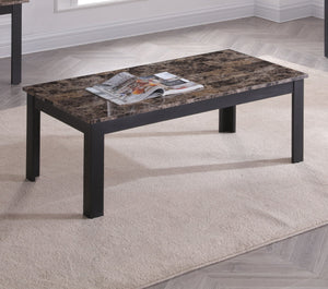 English Elm 3pc Modern Coffee & End Table Set with Faux Marble Tops Sleek Gray Finish Wooden Legs, Stylish Living Brown 45.5 L x 24.5 W x 3.38 H B011P232911