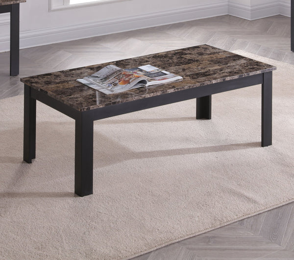 English Elm 3pc Modern Coffee & End Table Set with Faux Marble Tops Sleek Gray Finish Wooden Legs, Stylish Living Brown 45.5 L x 24.5 W x 3.38 H B011P232911