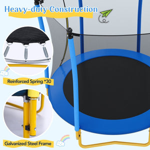 English Elm [without Basketball Hoop] 5.5 Ft Kids Trampoline with Safety Net and Foam Padded Poles Blue N739P443065C