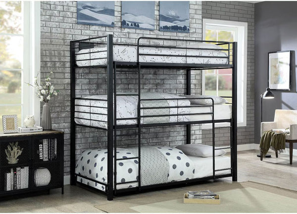 English Elm Simple Triple Decker Bed – Sturdy Metal Triple Bunk With Two Ladders, Guard Rails, Space-Saving Design B2741S00348