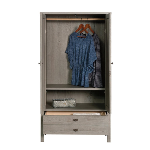 English Elm Armoire, Rustic Brown Finish With Hidden Storage, Garment Rod & Adjustable Shelf For Compact Spaces B356P402677