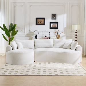 English Elm 124.5-inch Curved Chenille Sectional Sofa with Pillows Deep Seat Living Room Couch White W3612S00026