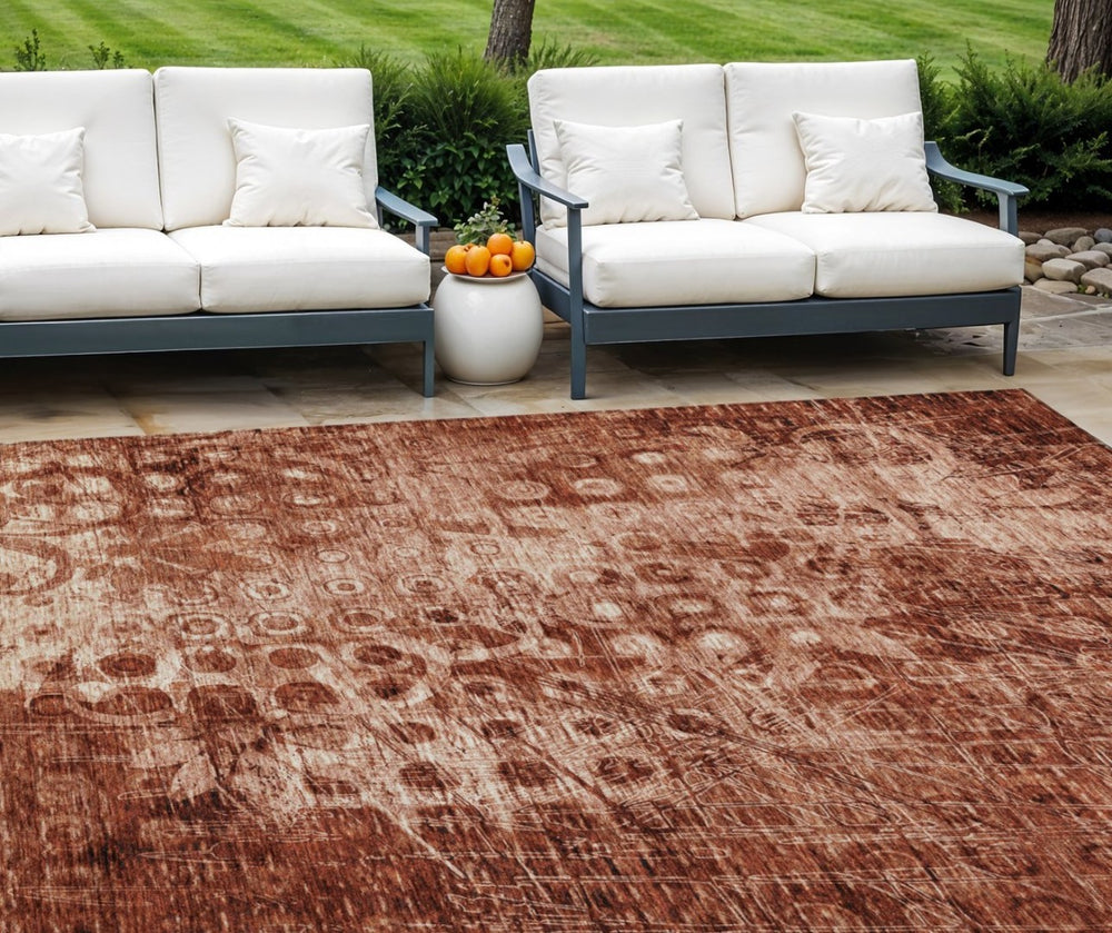 HomeRoots 5' Vibrant Orange Ikat Washable Area Rug for Indoor and Outdoor Spaces - Stylish & Durable Design 10' X 14' 577000