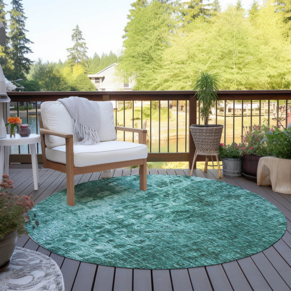 Homeroots 3' Blue Ikat Washable Area Rug - Stylish Indoor Outdoor Design, Stain Resistant, Durable & Versatile 8' Round Polyester 577003