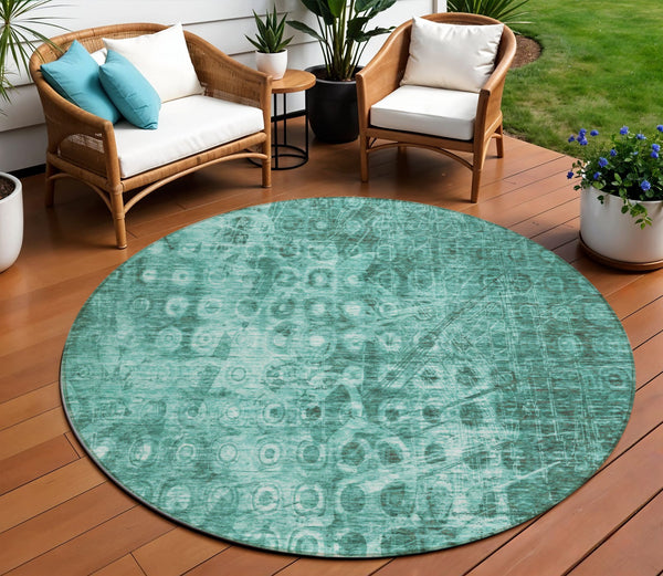 Homeroots 3' Blue Ikat Washable Area Rug - Stylish Indoor Outdoor Design, Stain Resistant, Durable & Versatile 8' Round Polyester 577003