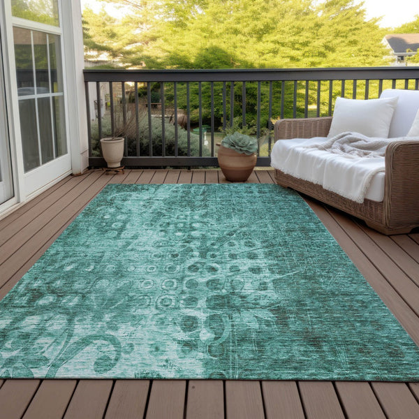 Homeroots 3' Blue Ikat Washable Area Rug - Stylish Indoor Outdoor Design, Stain Resistant, Durable & Versatile 8' X 10' Polyester 577004