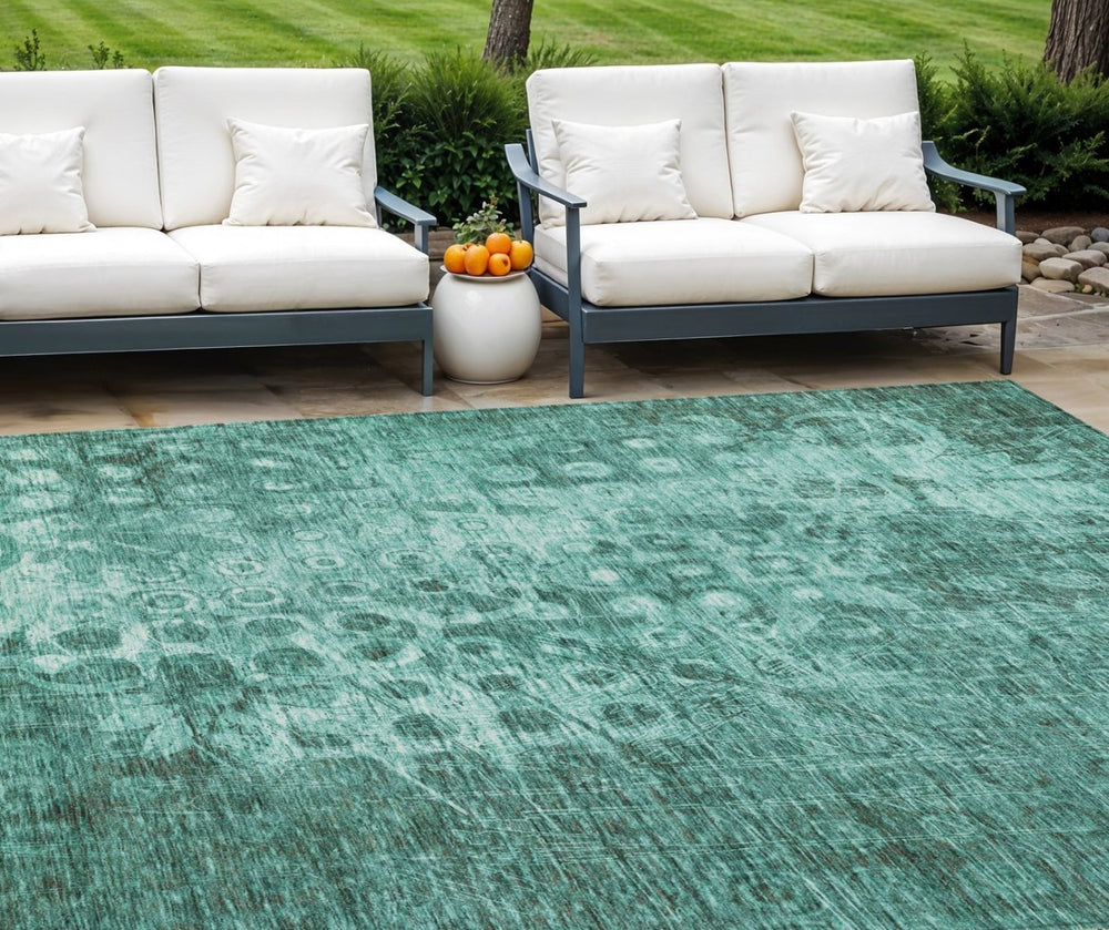 HomeRoots 9' Teal Blue Ikat Washable Area Rug – Durable, Stylish, and Perfect for Indoor & Outdoor Spaces 9' X 12' 577005