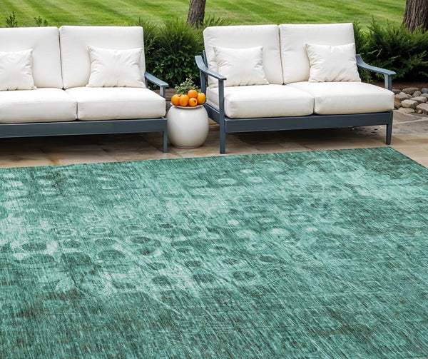 Homeroots 3' Blue Ikat Washable Area Rug - Stylish Indoor Outdoor Design, Stain Resistant, Durable & Versatile 10' X 14' Polyester 577006