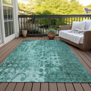 Homeroots 3' Blue Ikat Washable Area Rug - Stylish Indoor Outdoor Design, Stain Resistant, Durable & Versatile 10' X 14' Polyester 577006