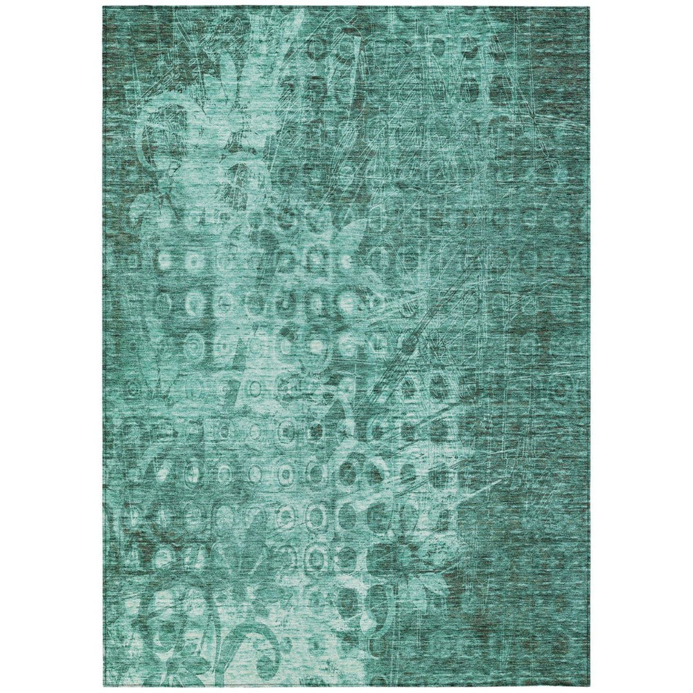 HomeRoots 5' Teal Blue Ikat Area Rug - Stylish, Washable, Stain-Resistant for Indoor & Outdoor Spaces 10' X 14' 577006