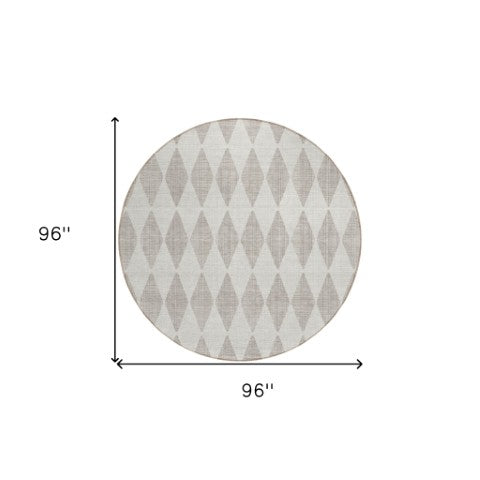 Homeroots 3' Beige Geometric Washable Indoor Outdoor Area Rug For Versatile Style In Any High Traffic Space 8' Round Polyester 577009
