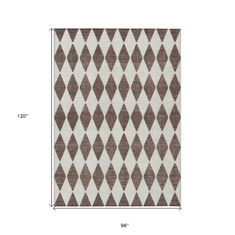 Homeroots 3' Beige Geometric Washable Indoor Outdoor Area Rug For Versatile Style In Any High Traffic Space 8' X 10' Polyester 577022