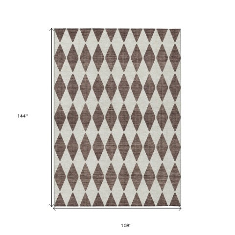 Homeroots 3' Beige Geometric Washable Indoor Outdoor Area Rug For Versatile Style In Any High Traffic Space 9' X 12' Polyester 577023