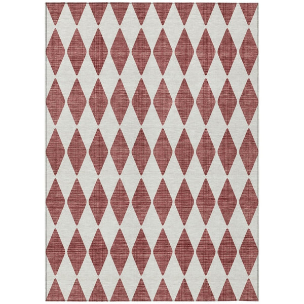 HomeRoots 5' Burgundy Geometric Area Rug - Modern, Washable Design for Indoor & Outdoor Elegance and Durability 5' X 8' 577026