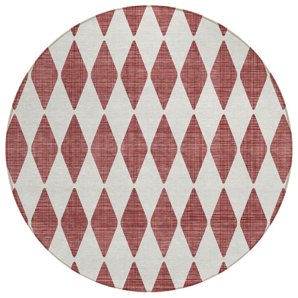 HomeRoots 5' Burgundy Geometric Area Rug - Modern, Washable Design for Indoor & Outdoor Elegance and Durability 8' Round 577027