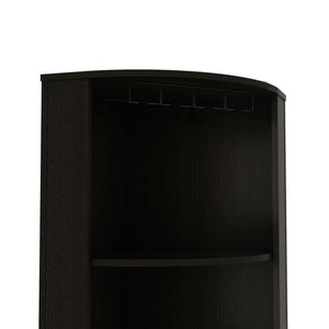 English Elm Syrah Corner Bar Cabinet with 8 Bottle Cubbies, 12-Glass Rack, Double Doors & Two Shelves - Black B070P217879