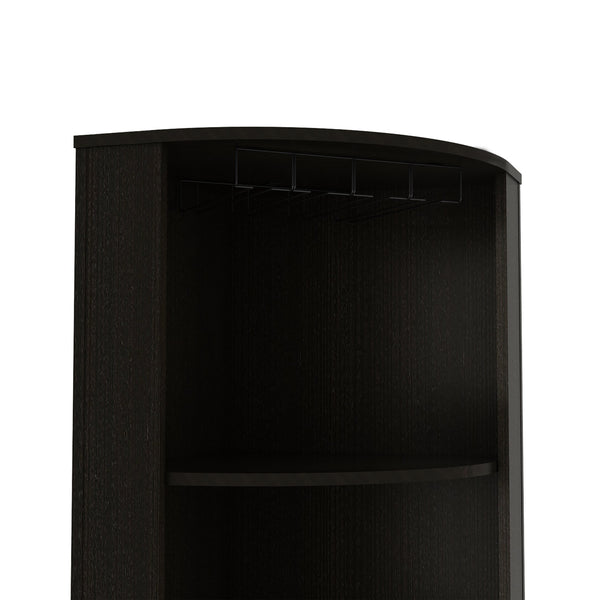 English Elm Syrah Corner Bar Cabinet with 8 Bottle Cubbies, 12-Glass Rack, Double Doors & Two Shelves - Black B070P217879