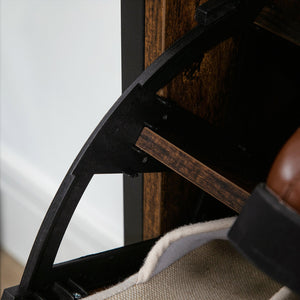 English Elm HOMCOM Narrow Industrial Shoe Cabinet with 2 Flip Drawers for 12 Pairs, Rustic Brown Slim Entryway Storage W2225P173975