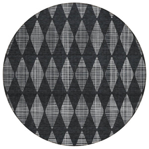 HomeRoots 5' Charcoal Geometric Washable Area Rug - Durable Design for Indoor & Outdoor Use, Easy Care & Comfort 8' Round 577033