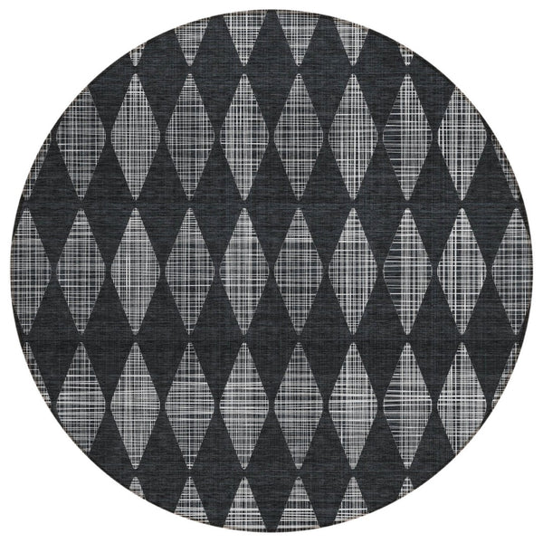 HomeRoots 5' Charcoal Geometric Washable Area Rug - Durable Design for Indoor & Outdoor Use, Easy Care & Comfort 8' Round 577033