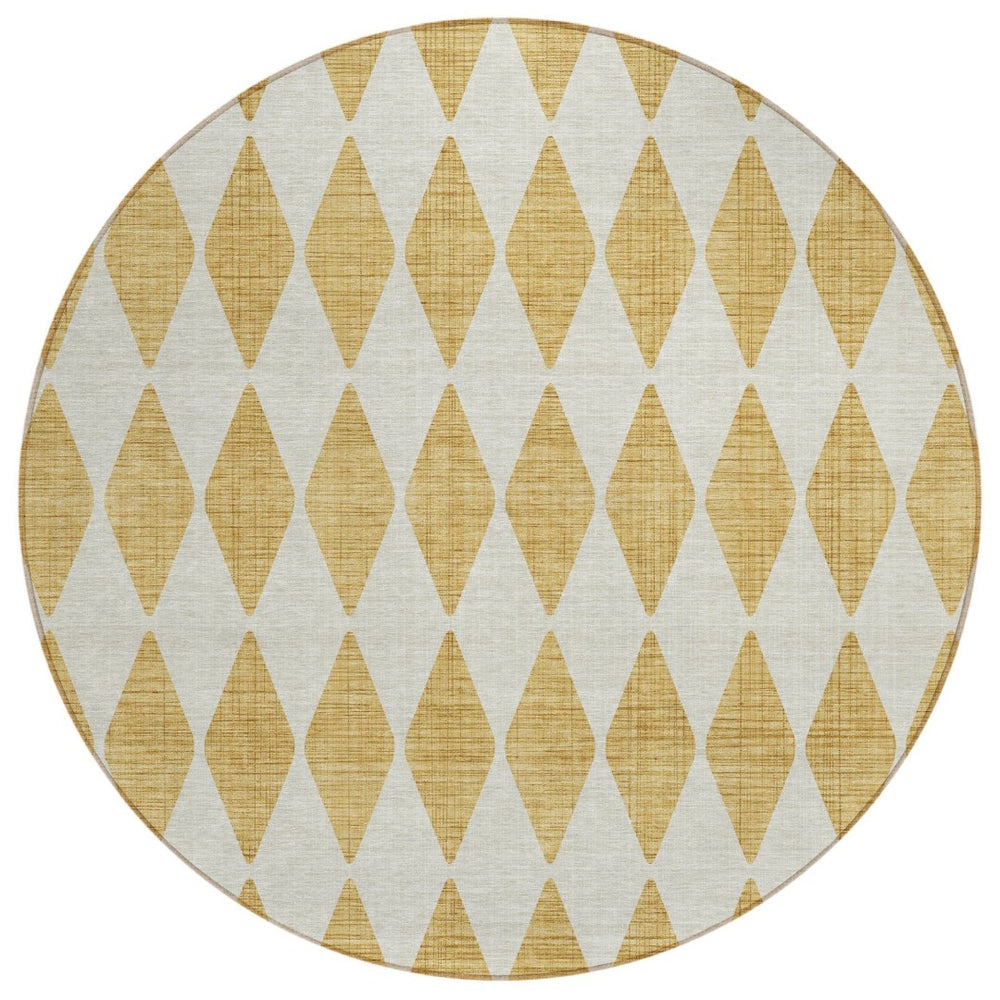 HomeRoots 5' Geometric Washable Area Rug in Gold and Light Brown for Indoor/Outdoor Style and Durability 8' Round 577039