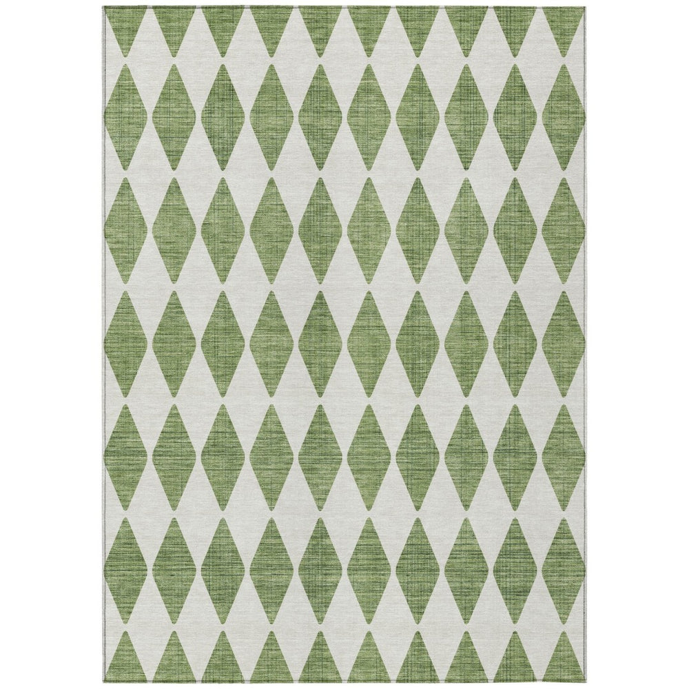 HomeRoots 9' Green and Ivory Geometric Indoor Outdoor Area Rug - Durable, Stylish, Easy-Care for Any Space 9' X 12' 577053