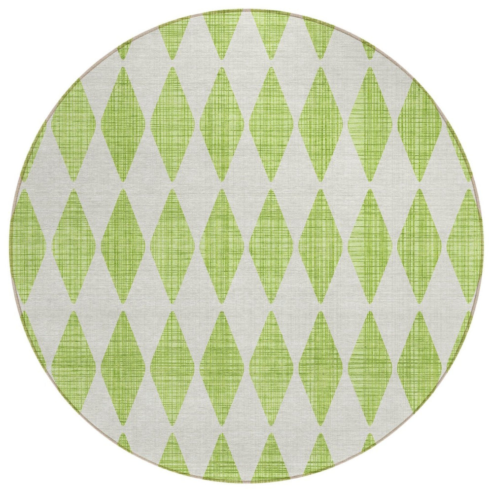 HomeRoots 5' Refreshing Lime Green and Ivory Geometric Area Rug – Durable, Washable, Ideal for Indoor/Outdoor Use 8' Round 577063