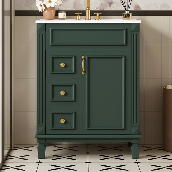 English Elm 24" Elegant Bathroom Vanity With Ceramic Sink - Space-Saving Design, 2 Drawers & Adjustable Shelf N710P318990F