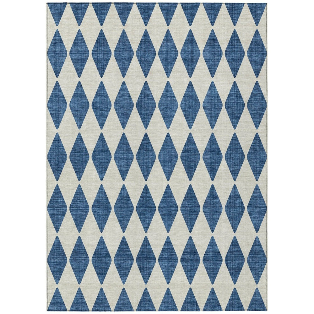 HomeRoots 9' Navy Blue and Ivory Geometric Area Rug - Durable, Washable Design for Indoor and Outdoor Spaces 9' X 12' 577071