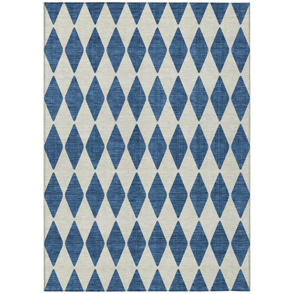 HomeRoots 9' Navy Blue and Ivory Geometric Area Rug - Durable, Washable Design for Indoor and Outdoor Spaces 9' X 12' 577071