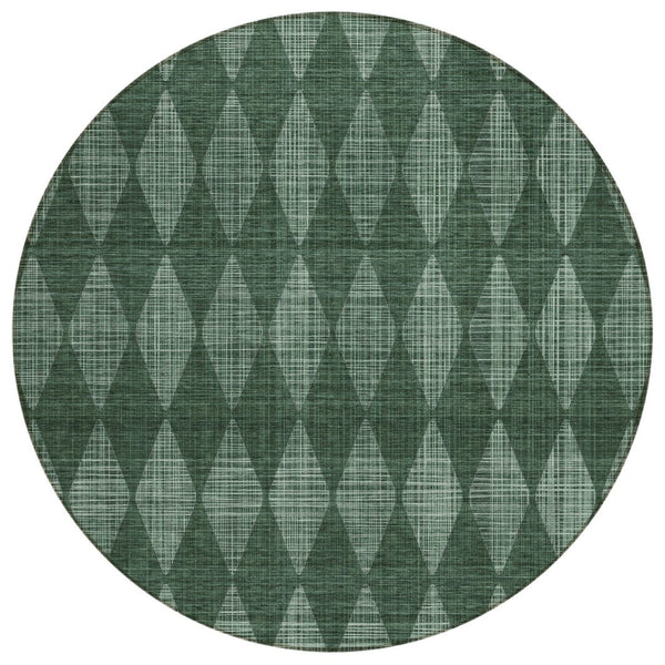 HomeRoots 5' Geometric Indoor Outdoor Area Rug in Olive Green and Charcoal - Durable, Washable, Stylish Design 8' Round 577075