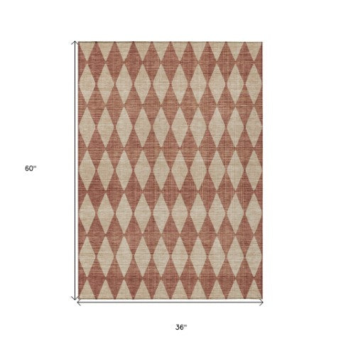 Homeroots 3' Beige Geometric Washable Indoor Outdoor Area Rug For Versatile Style In Any High Traffic Space 3' X 5' Polyester 577079