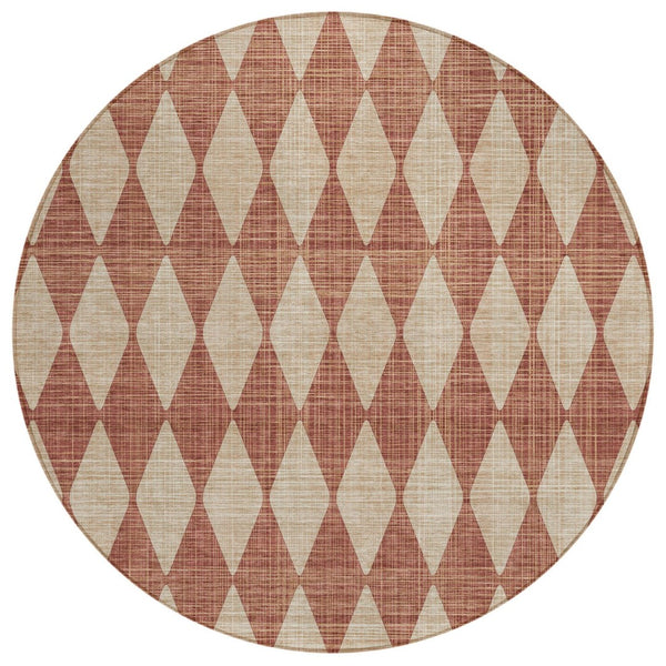HomeRoots 5' Vibrant Orange and Copper Geometric Area Rug - Stylish, Washable Indoor/Outdoor Design for Any Space 8' Round 577081