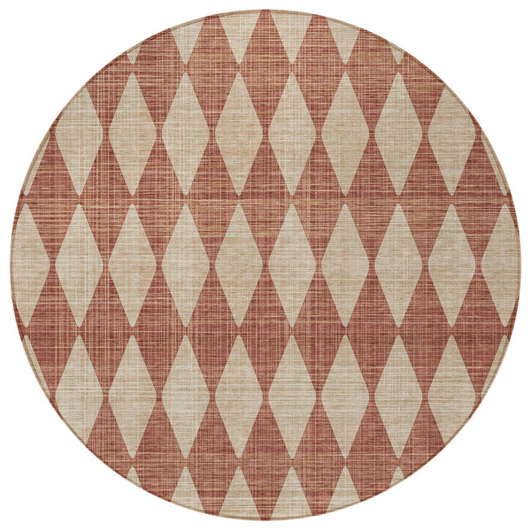 Homeroots 3' Beige Geometric Washable Indoor Outdoor Area Rug For Versatile Style In Any High Traffic Space 8' Round Polyester 577081