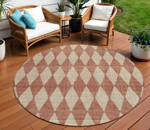 Homeroots 3' Beige Geometric Washable Indoor Outdoor Area Rug For Versatile Style In Any High Traffic Space 8' Round Polyester 577081