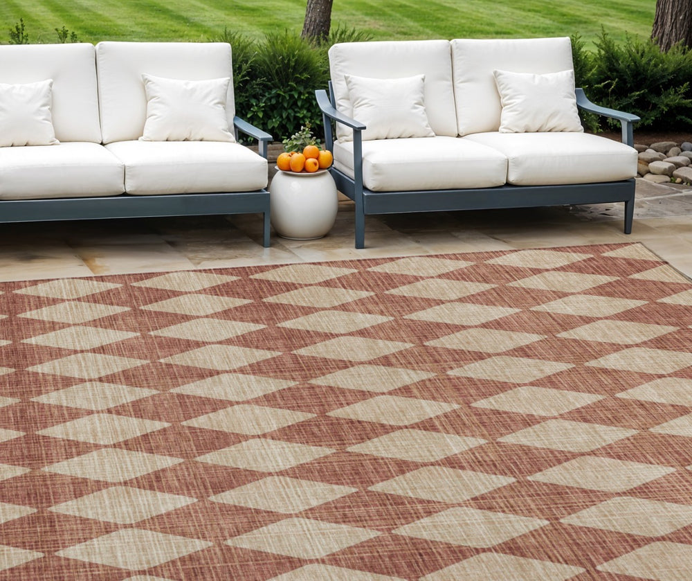 HomeRoots 5' Vibrant Orange and Copper Geometric Area Rug - Stylish, Washable Indoor/Outdoor Design for Any Space 10' X 14' 577084
