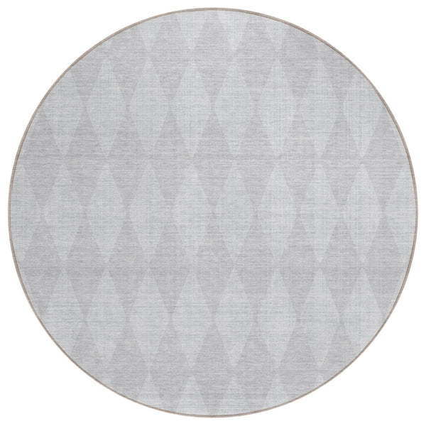 HomeRoots 5' Geometric Washable Area Rug in Pewter and Silver - Durable, Stylish Accent for Indoor/Outdoor Use 8' Round 577087