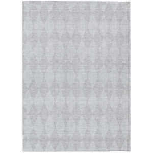 HomeRoots 5' Geometric Washable Area Rug in Pewter and Silver - Durable, Stylish Accent for Indoor/Outdoor Use 10' X 14' 577090